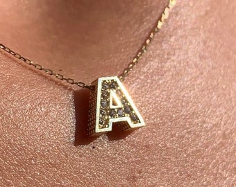 14K Real Solid Gold Initial Necklace for Women, Personalized Name Necklace, Alphabet Necklace for Women, Custom Letter, Initial Name Jewelry