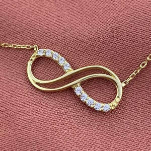 14k Real Solid Gold Infinity Necklace, CZ Infinity Necklace, Minimalist Eternity Necklace, Dainty Gold Necklace Jewelry for Women