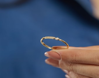 Anillo de compromiso de oro macizo de 14 k para mujer, anillo de siete piedras hecho a mano, anillo de diamantes de siete piedras delicadas, banda de aniversario, anillo de bodas