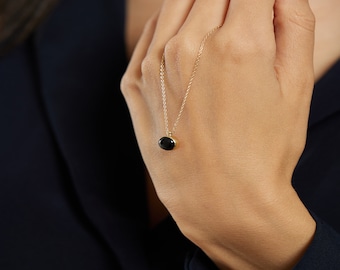 14k Gold Black Onyx Stud Necklace, Minimalist Pendant