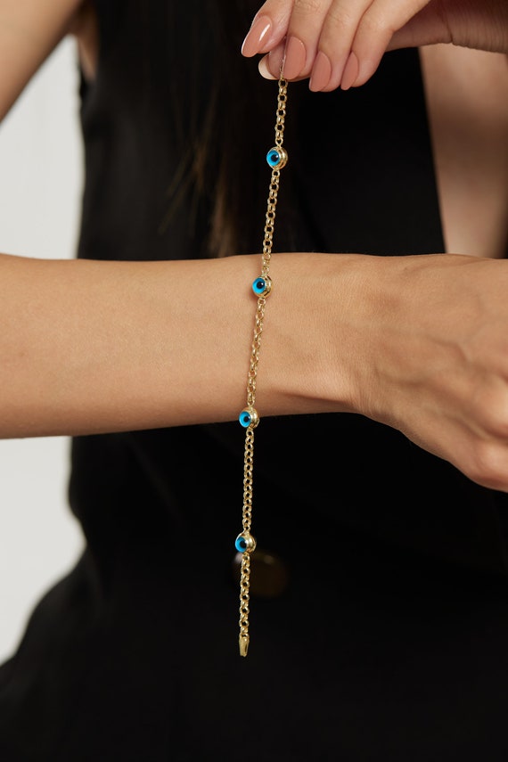 Small Multiblue Hamsa Necklace on Beaded Chain Small Multiblue Hamsa Necklace on Beaded Chain