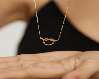 14k Real Solid Gold Infinity with Heart Necklace, Heart Infinity Necklace, Love Knot Necklace, Dainty Gold Jewelry for Women, Gift for Her