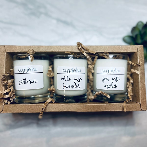 Santorini - Sea Salt Orchid - White Sage Lavender | 100% Soy Wax | Bliss Scent Candles | 2oz ea | Handmade | auggielou