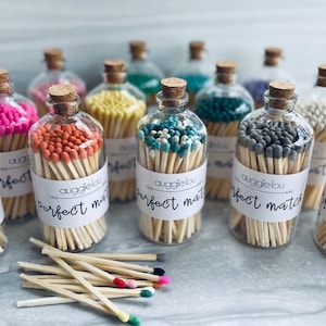 Colorful Matchsticks in Decorative Glass Jar | Candle Decor & Accessories | Color Matches | 3&quot; Safety Matches | Perfect Match | auggielou