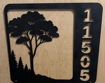 Personalized Forest House Number Sign – Custom Metal Street Address Plaque, 14-Gauge Steel, Weatherproof, For Cabin, Cottage, Lake Life