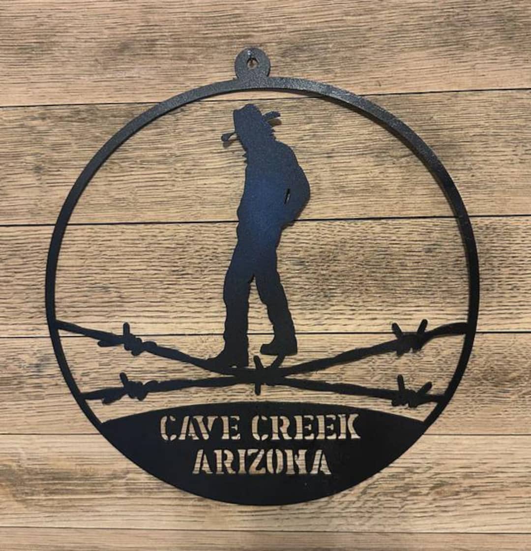 Cowboy Sign Posts Personalized Western Metal Sign – Cowboy or Cowgirl in Barb Wire Circle ...