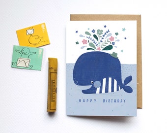 Whale - Mni Birthday Card - Kids Birthday Card - Children's Birthday Card - Cute Animal Card