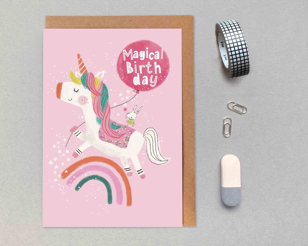 Rainbow &amp; Unicorn Birthday Card Kids Birthday Card Children's Birthday Card Cute Animal Card - Etsy