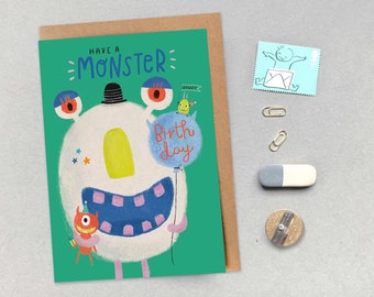 Monsters Birthday Card - Kids Birthday Card - Children's Birthday Card