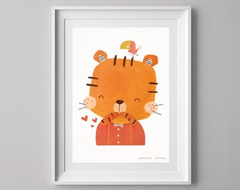 Children Tiger wall art, nursery print to decorate children's room. Animal poster for kids