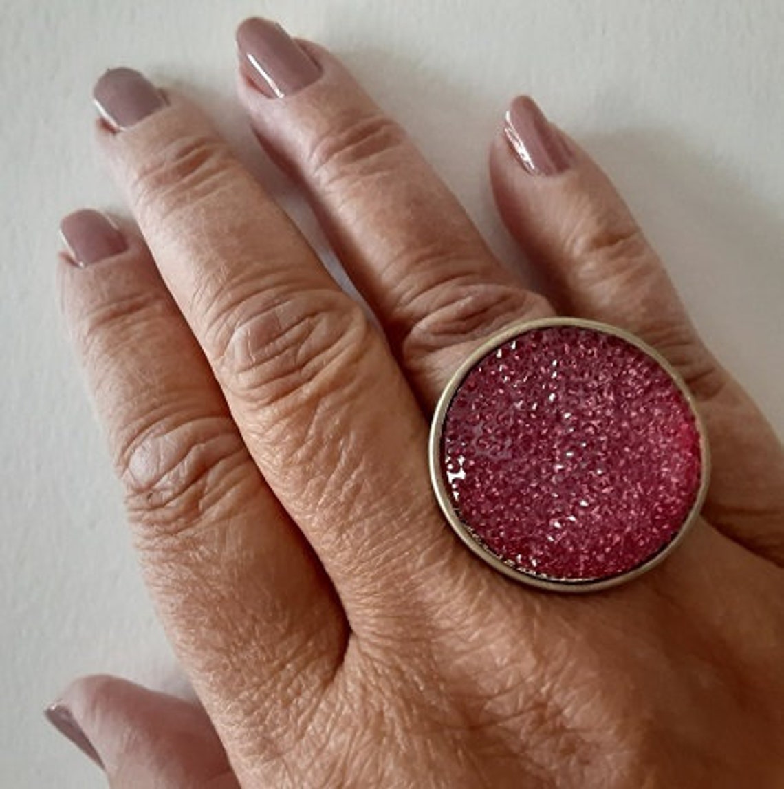 Sparkly Large Vintage Custom Pink Ring adjustable Etsy