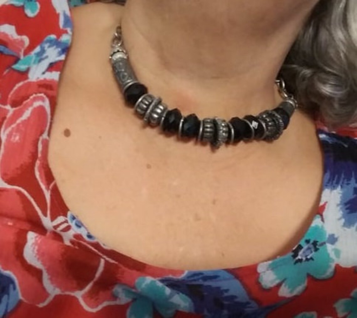 Pewter Necklace Western Collar Beaded Silver Choker Vintage Etsy UK