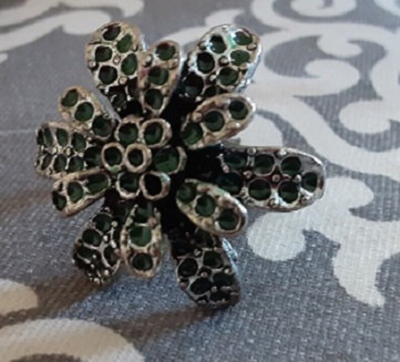 adjustable Vintage Green Inlay Floral Layered Ring
