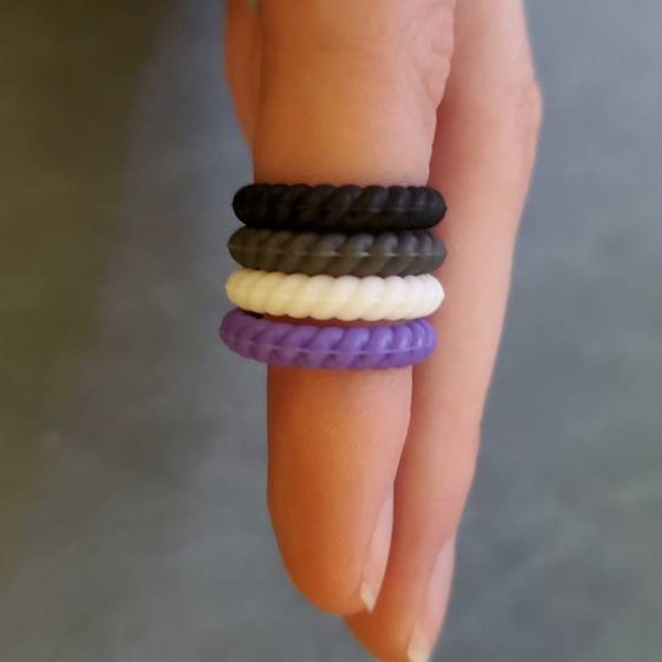 Asexual flag themed stacking silicone rings, ace pride, LGBTQIA+