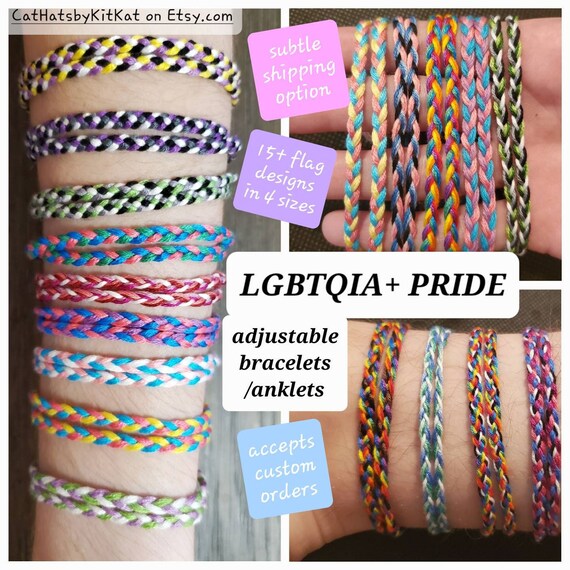 Adjustable LGBTQIA subtle pride flag bracelets or anklets rainbow lesbian pan bi trans ace aro agender nonbinary gay genderfluid ally