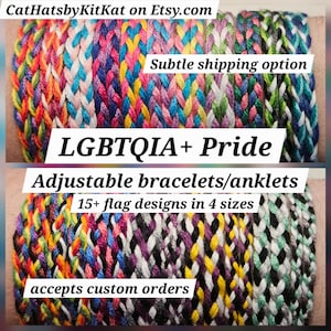 Adjustable LGBTQIA+ subtle pride flag bracelets or anklets (rainbow lesbian pan bi trans ace aro agender nonbinary gay genderfluid ally)