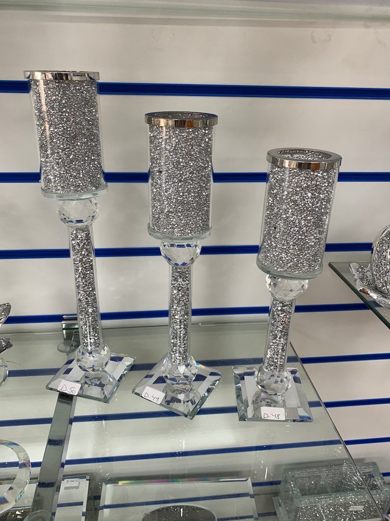 Crush diamond candle holder set of 3 and crystal fill design Etsy
