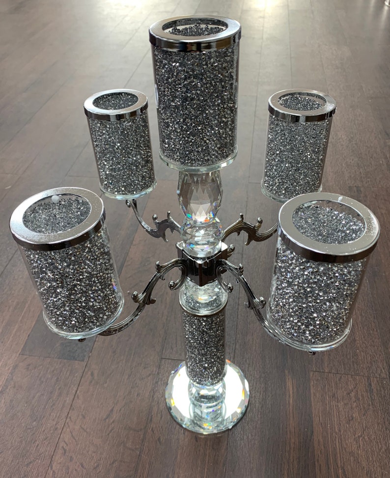 Crush diamond candle holder set of 5 tier style crystal fill Etsy