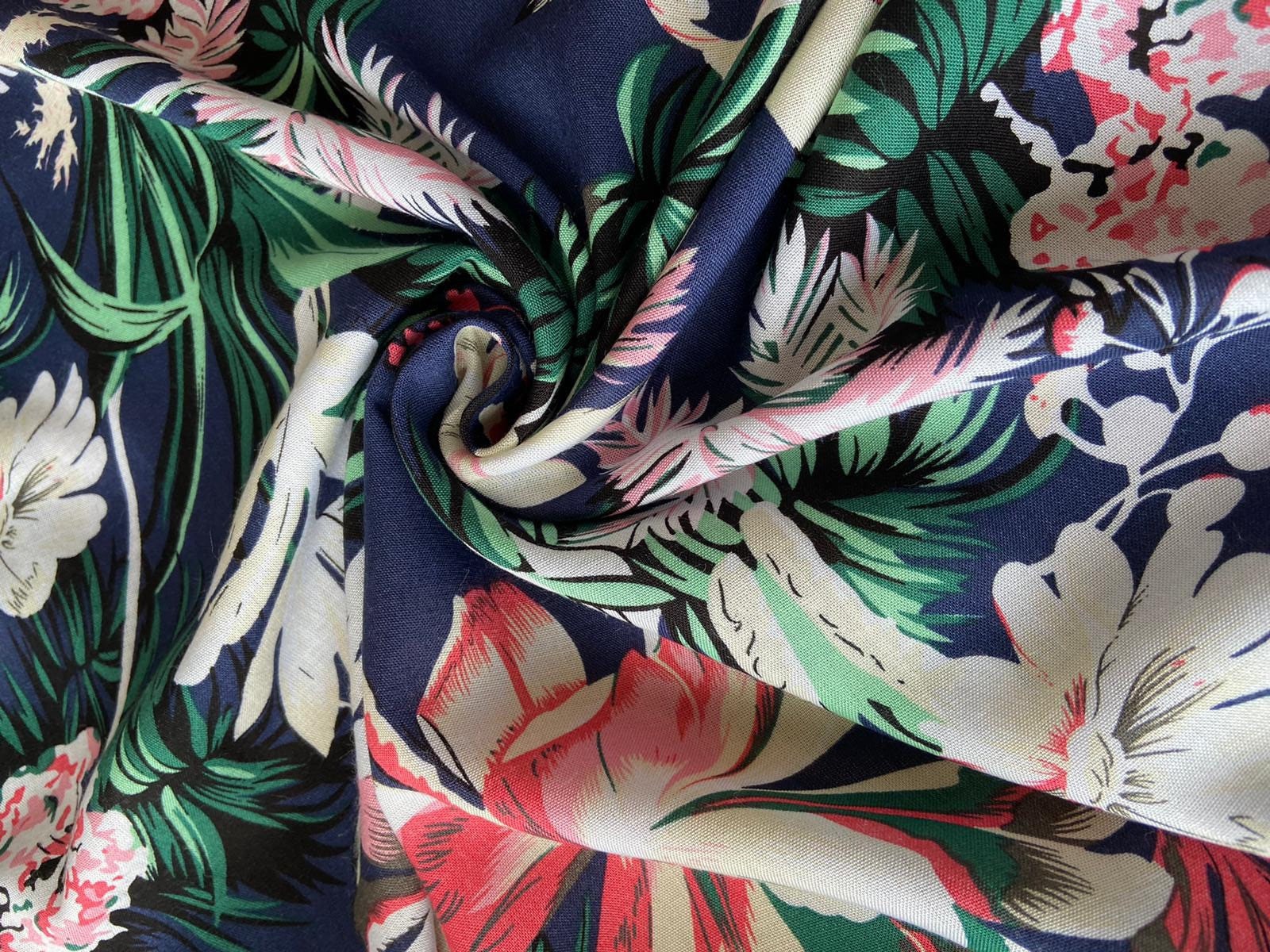 Navy With Digital Tropical Flowers 100% Woven Viscose. - Etsy UK