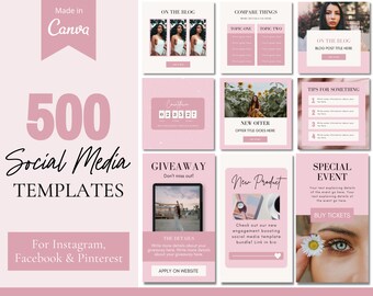 500 Social Media Templates, Instagram Template Kit, Social Media Bundle, Instagram Templates Business, Social Media Posts, Canva Templates