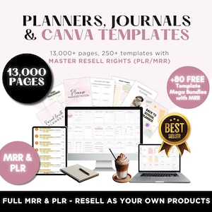 Canva Template Bundle 13000+ Pages, 250 Canva PLR Templates, Planners, Journals, Trackers,Printable, Master Resell Rights, MRR PLR Products