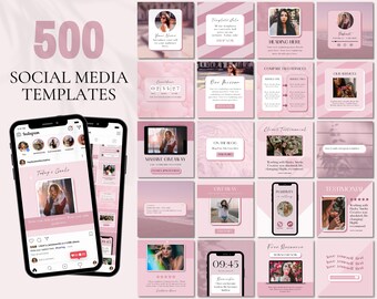 500 Pink Instagram Post Stories Template Canva, Instagram Branding, Pink White Canva Template Coach, Instagram Feed Engagement, Lash, Beauty