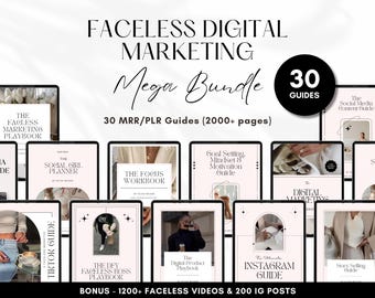 Faceless Digital Marketing Guides Bundle, MRR PLR for Passive Income, Canva Editable, Faceless Instagram, TikTok Marketing, Digital Products