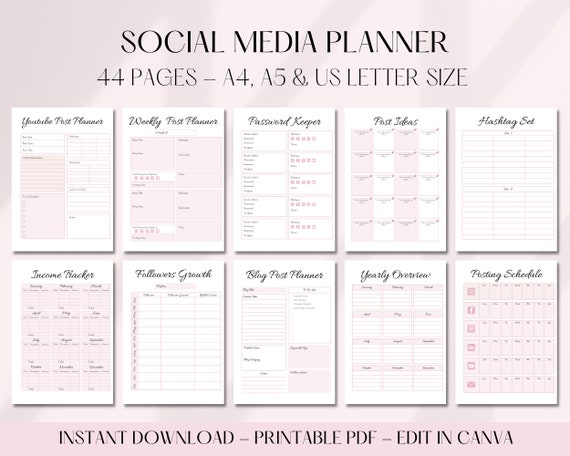 Social Media Planner Printable Download Social Media Planner - Etsy