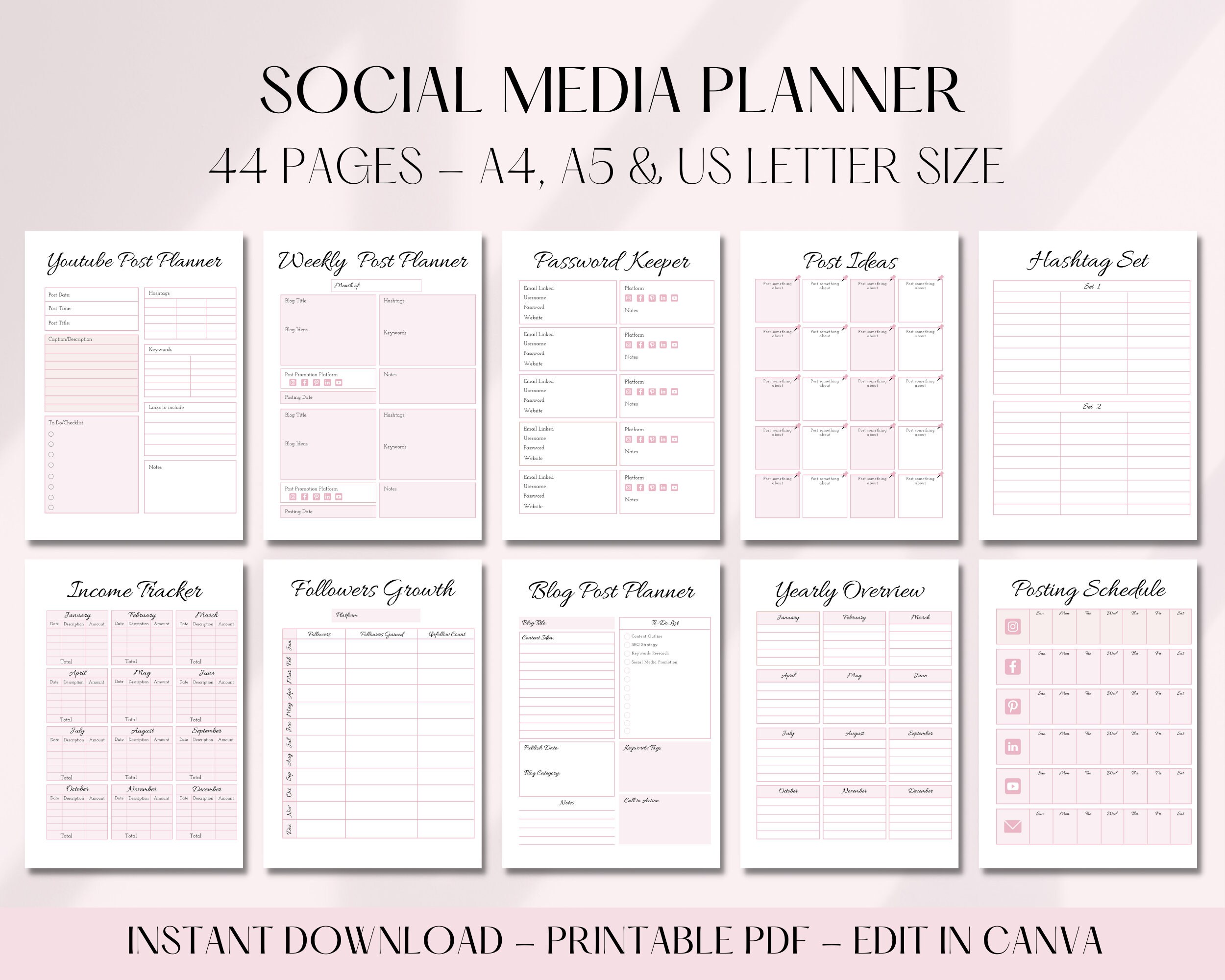 Social Media Planner Printable Download Social Media Planner - Etsy