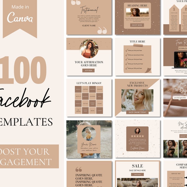 100 Facebook Templates, Facebook Template Bundle, Facebook Timeline Template, Social Media Template Canva, Facebook Templates Small Business