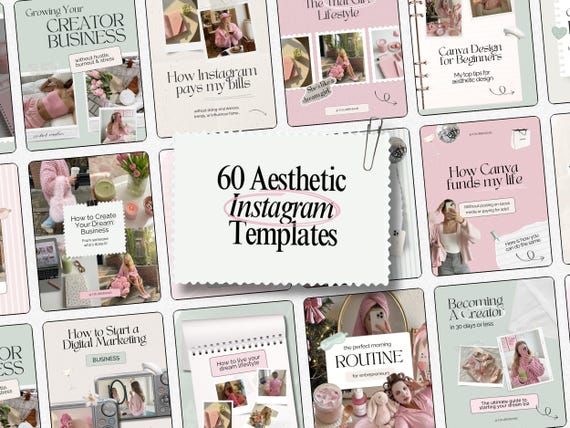 Girly Instagram Canva Templates Pink Aesthetic, Trendy Instagram Posts, Coquette Instagram, Pink IG Feed Canva, Scrapbook Instagram Posts