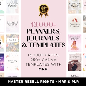 Canva Template Bundle 13000+ Pages, 250 Canva PLR Templates, Planners, Journals, Trackers,Printable, Master Resell Rights, MRR PLR Products