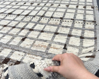 10x15 Handmade Afghan Moroccan Rug | Neutral Cream Ivory Grey Brown Charcoal Black | Berber Beni Ourain Mrirt Boujad Azilal Flokati Wool