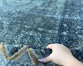 8x11 (245x340) Handmade Afghan Rug Sage Green Grey Gray Charcoal Black Blue Grey Turkmen Turkoman Ersari Bokhara Oriental Persian Wool