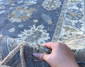 9x12 (275x365) Handmade Afghan Rug Muted Blue Blizzard Baby Blue Gray Grey Ivory Brown Sage Turkish Oushak Persian Heriz Wool Boho