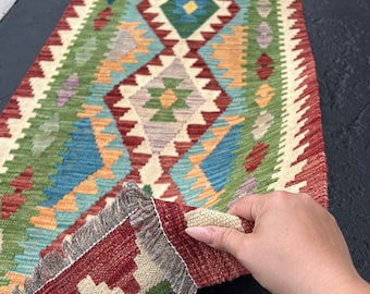 3x8 Handmade Afghan Kilim Runner Rug | Red Cream Beige Purple Turquoise Pine Green Mustard Yellow| Flatweave Flat Woven Persian Wool Outdoor