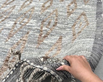 8x11 Handmade Afghan Moroccan Rug | Neutral Grey Gray Brown Ivory White | Berber Beni Plush Ourain Mrirt Turkish Wool Oushak Bohemian Woolen