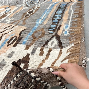 27x30 Handgefertigter Afghanischer Marokkanischer Teppich | Mokka Karamell Kaffeebraun Pfirsich Grau Schwarz Blau Elfenbein Weiß | Berber Beni Mrirt Boujad Flokati Plüsch