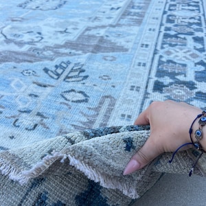 240x300 Handgefertigter Afghanischer Teppich | Himmel Baby-Marine Mitternachts Blau Grau Elfenbein Türkis | Floral Geometrische persische türkische Hand geknotete Wolle