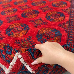 8x11 (245x340) Handmade Afghan Rug | Red Blue Orange Green | Turkish Oushak Persian Tribal Oriental Boho Wool Turkmen Turkoman Elephant Foot