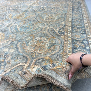 8x10 - 8x11 Handmade Afghan Rug | Grey Charcoal Grey Golden Brown Caramel Mauve Cream Ivory  | Wool Hand Knotted Turkish Oushak Persian