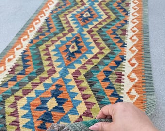 3x7 (91x203) ハンドメイド アフガニスタン キリム ランナー ラグ