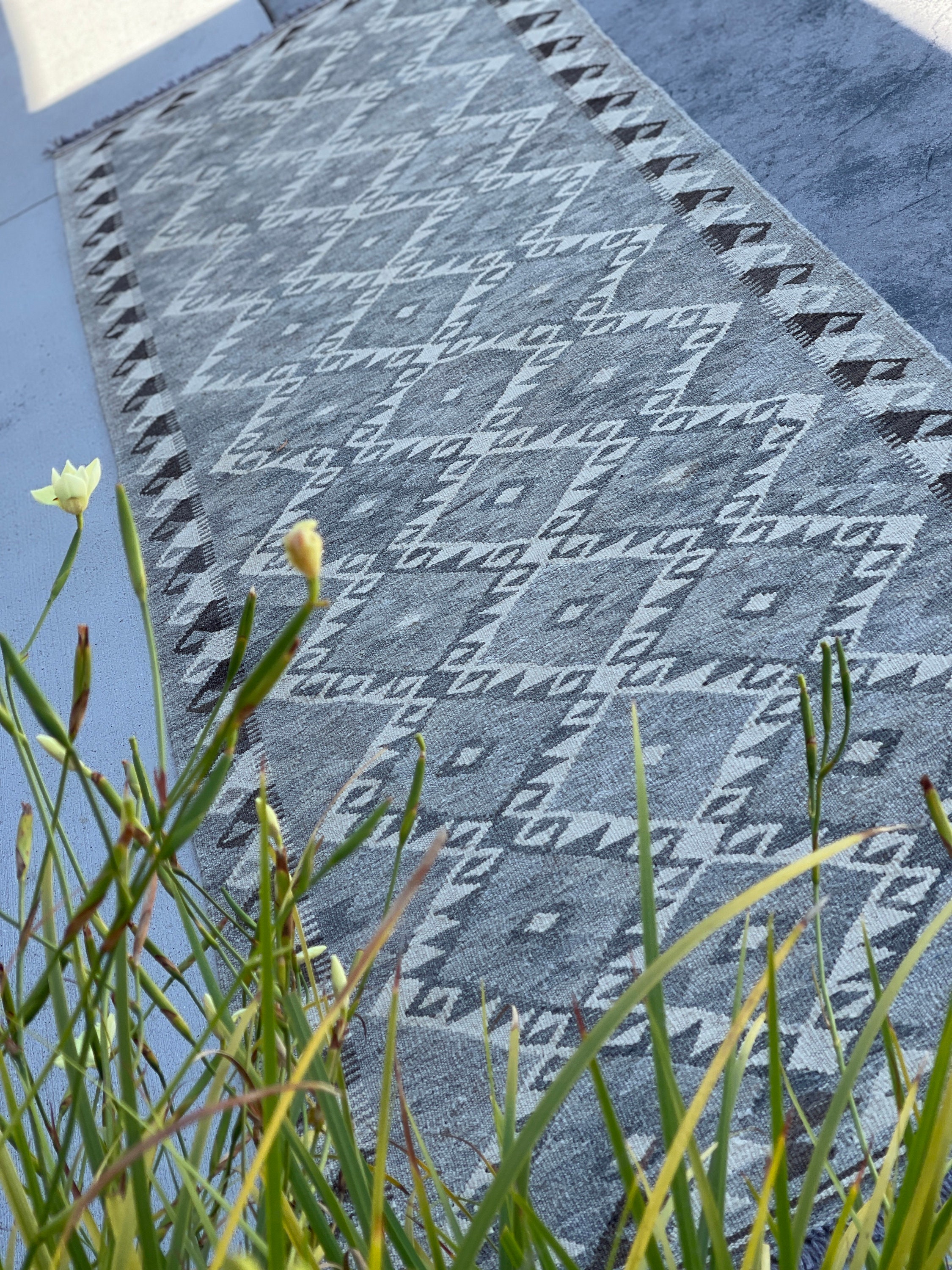 3x10 90x305 Handmade Afghan Kilim Runner Rug Light Grey Etsy UK