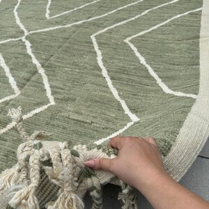 9x11 (274x335) Handmade Afghan Moroccan Rug | Sage Fern Green White Cream Ivory | Berber Beni Plush Turkish Wool Flokati Bohemian Persian