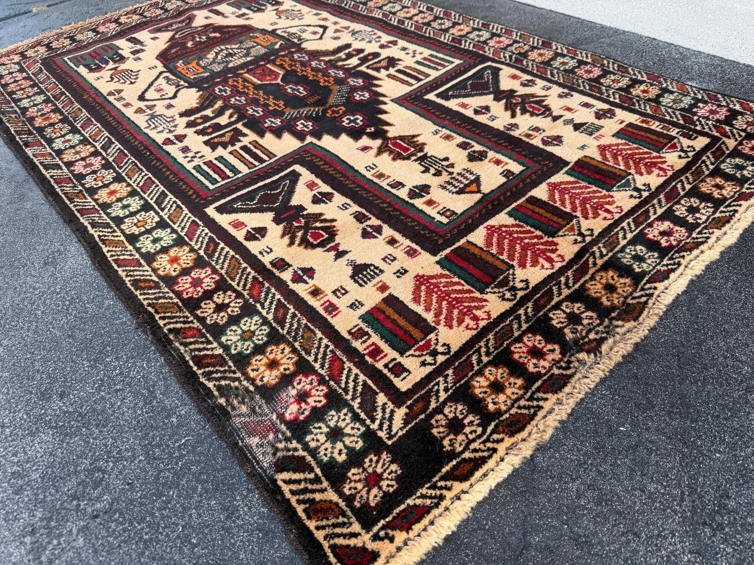 3x4-5 (91x152) ハンドメイド アフガン ヴィンテージ バルーチ ラグ