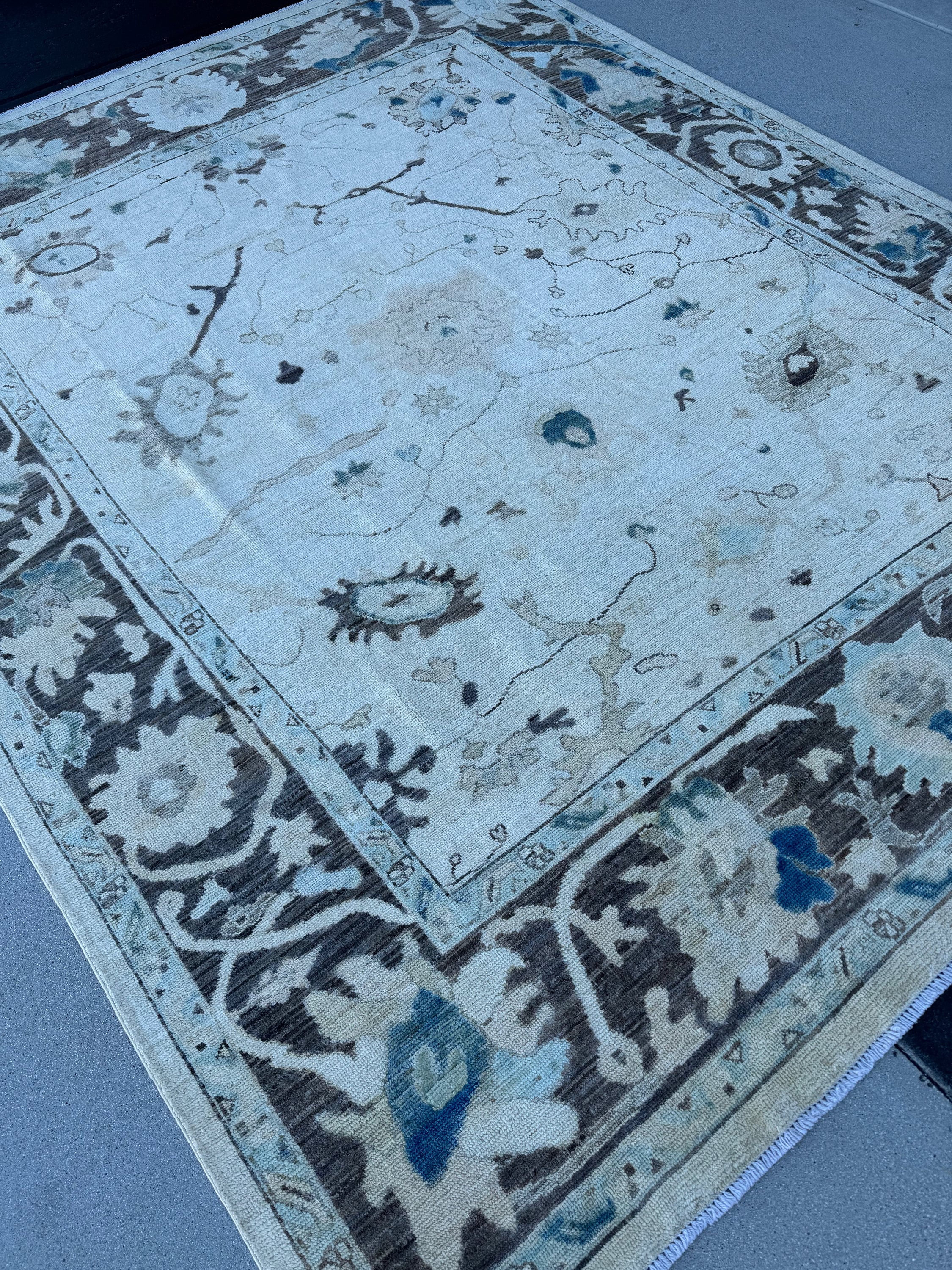 Prussian Rugs 8x10 (240x300) Handmade Afghan Rug | Cream White Taupe Brown Powder ...