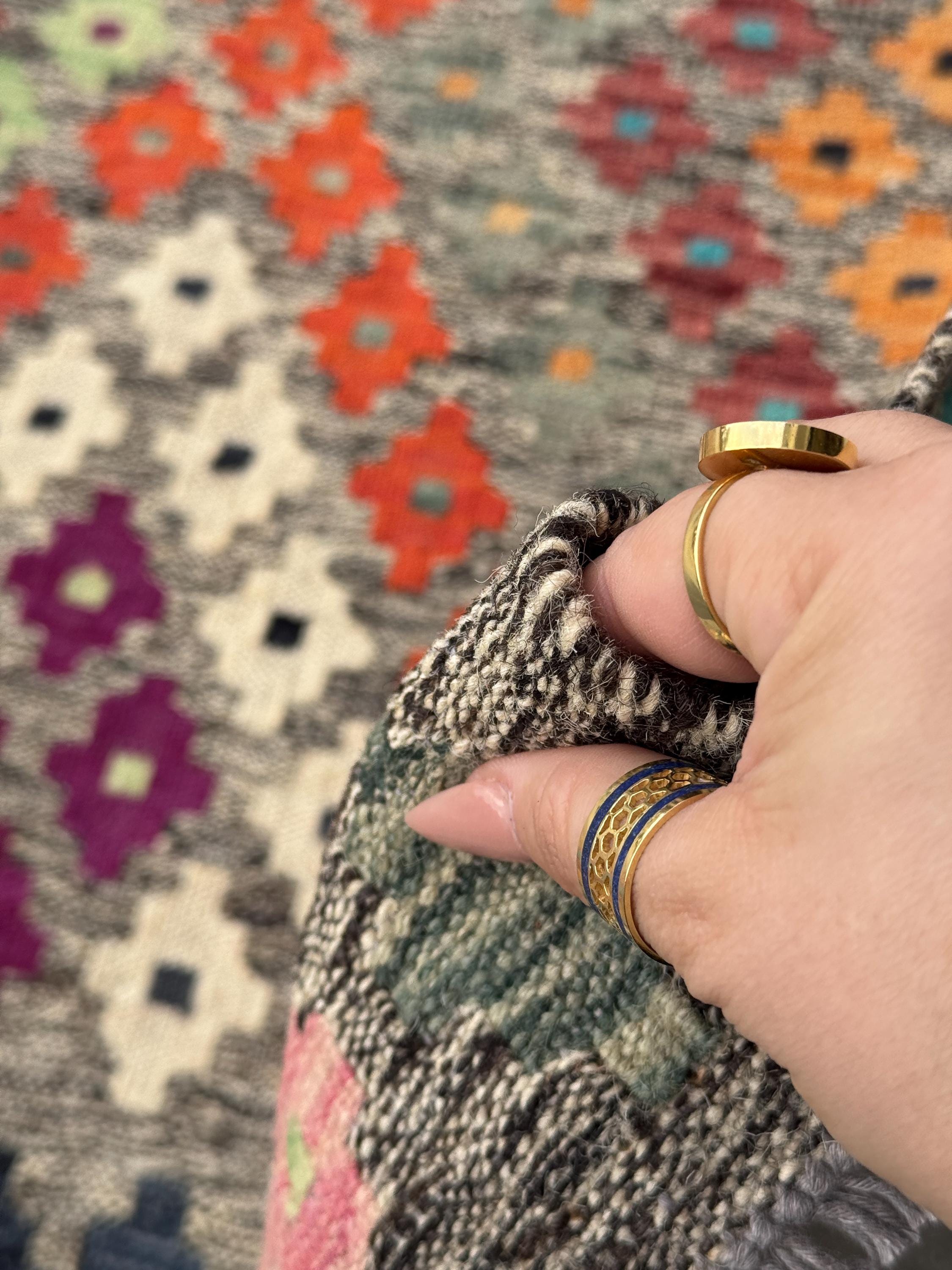 5x7 ハンドメイドアフガンキリムラグ | グレートープクリームセージ