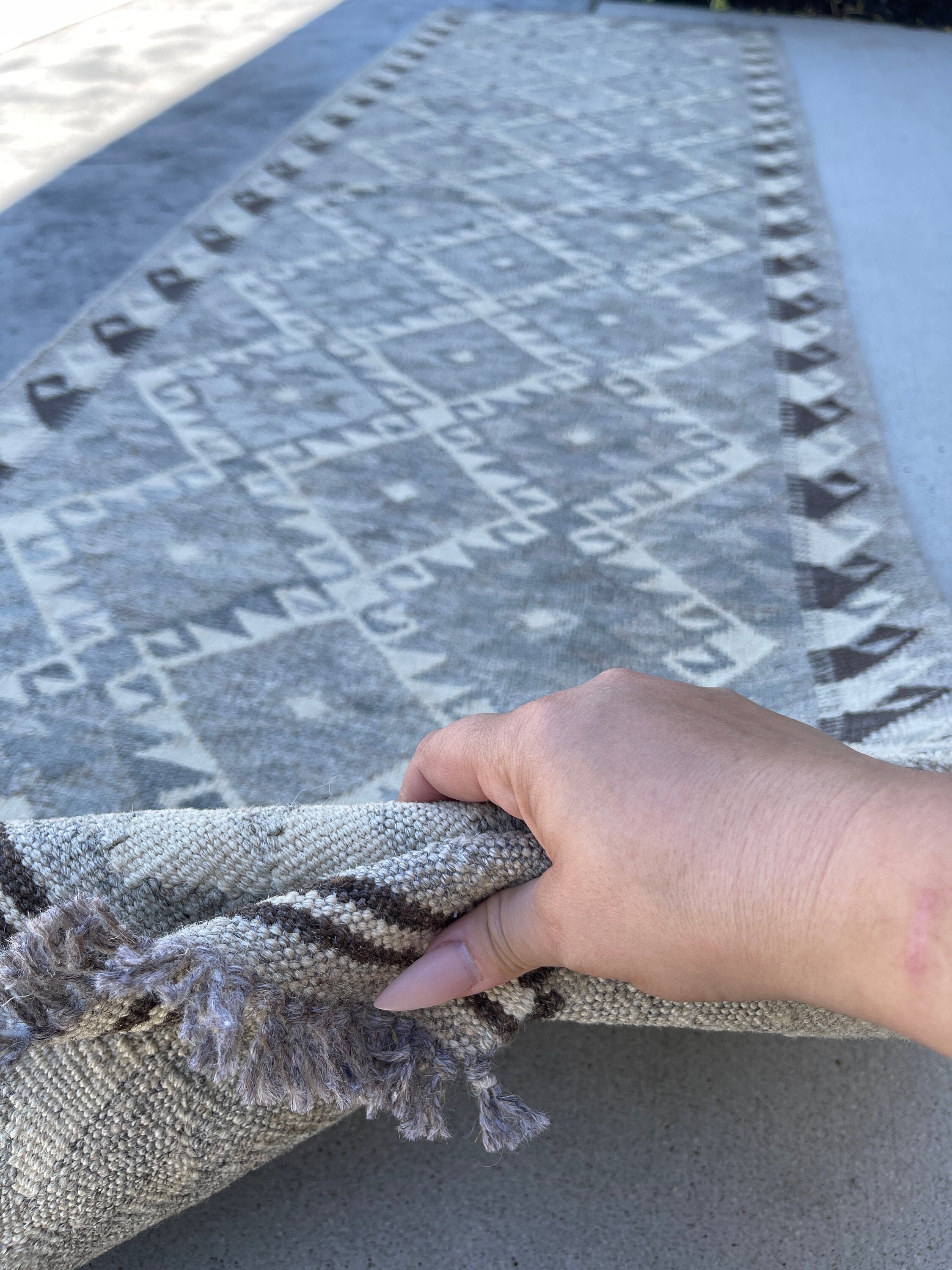 3x10 90x305 Handmade Afghan Kilim Runner Rug Light Grey Etsy UK