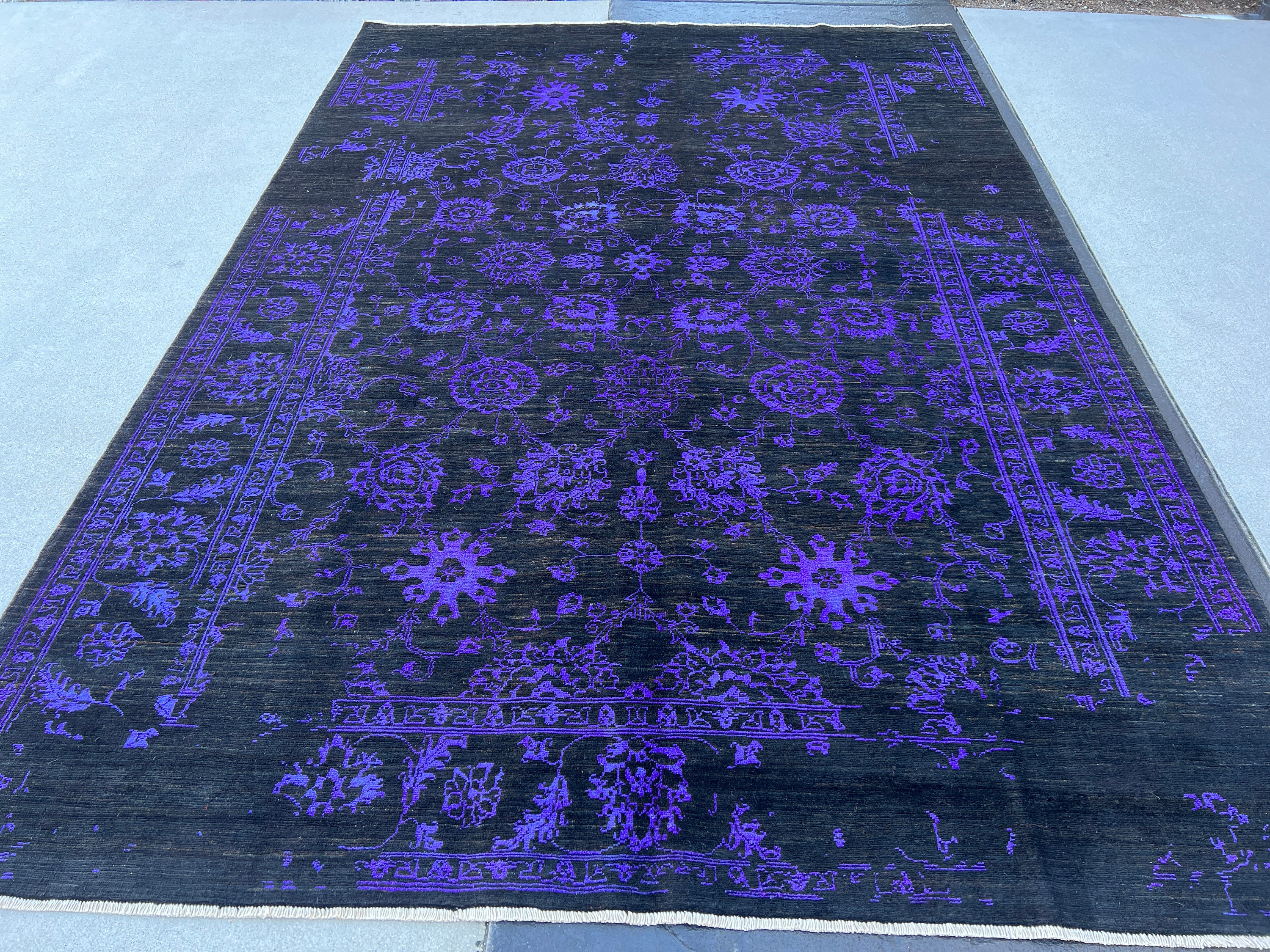 7x10 (215x305) Handmade Afghan Rug | Black Purple Muted 7x10 (215x305) Handmade Afghan Rug | Black Purple Muted