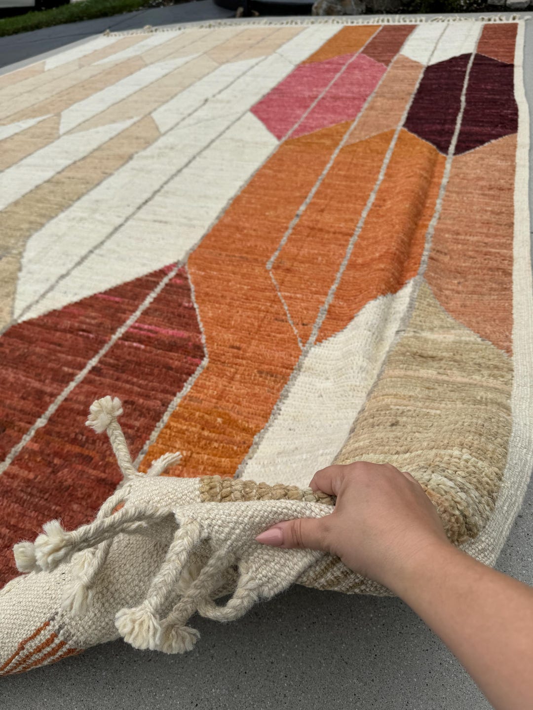 305x425 Rug 10x14 (305x425) Handmade Afghan Moroccan Rug | Cream Beige Sand Brown ...